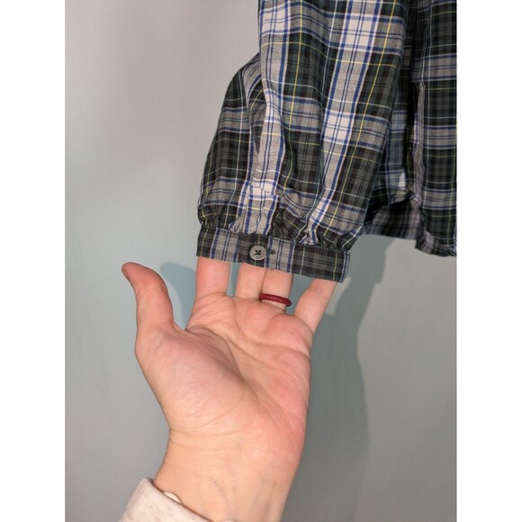 J. Crew Button Down M Women's Green Tartan Plaid Beaded Lace Trim Long Sleeve - Picture 4 of 9